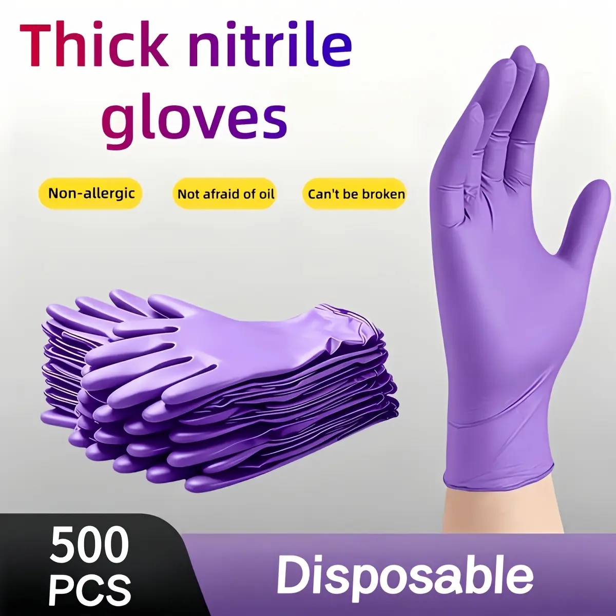 GTT 500pcs disposable pure nitrile gloves, heavy-duty, with textured anti-slip surface, powder-free, latex-free, suitable for mechanics, cleaning, beauty, manicure, hairdressing (S/M/L/XL), professional kitchen gloves, local warehouse