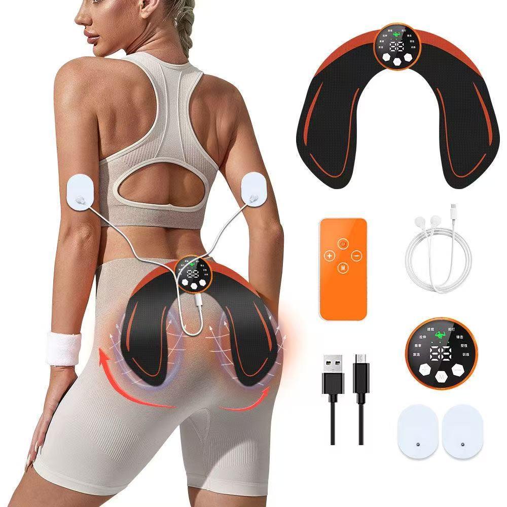 Rechargeable EMS Hip Trainer & Butt Lifting Muscle Stimulator for Men & Women, Portable TENS Massager with Remote & Extra Electrode Pads for Full Body Toning, Soreness Relief, Home Fitness