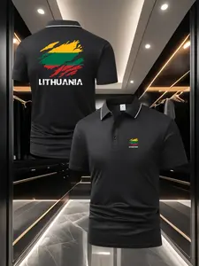 Men's Lithuania Flag Theme Polo Shirt - Front & Back Double Print Design Stylish & Versatile Summer Breathable Comfortable Short Sleeve Business Sports Casual Top