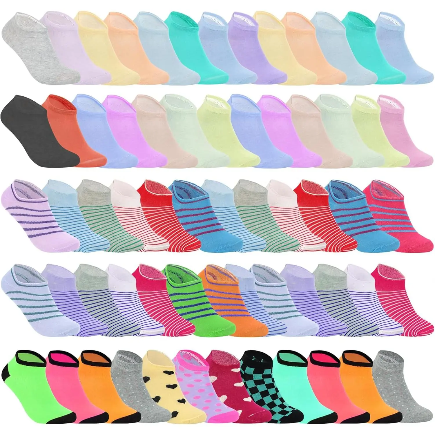 Women's 20-Pair Bulk Bundle Basic All-Cotton Low-Cut Ankle Socks, Soft Fashionable Casual Socks for Women & Donations, Basic Ankle Socks, Bundle Ankle Socks