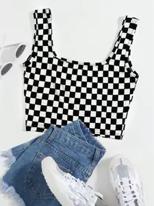 Women's Checkerboard Halter Neck Top, New Summer & Spring Fashion Knitwear, Versatile Inner & Outer Wear, Sleeveless Birdseye Pattern Shirt, Womenswear