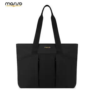 MOSISO Large Canvas Tote Bag for Women with Laptop Compartment Multi Pocket Work Travel Bag for Office Beach Gym Teacher Daily Use Black