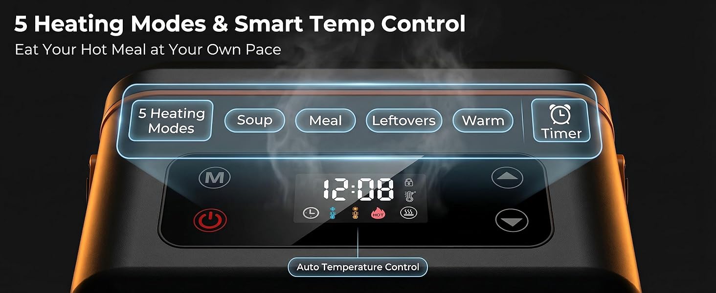 RUDAP Cordless Electric Lunch Box, 24000mAh Rechargeable 1.2L Portable Food Warmer with 5 Heating Modes, Auto Temperature Control, Heated Lunch Box – Perfect for Truck, Office, or Outdoor Worksite RUDAP Cordless Electric Lunch Box, 24000mAh Rechargeable 1.2L Portable Food Warmer with 5 Heating Modes, Auto Temperature Control, Heated Lunch Box – Perfect for Truck, Office, or Outdoor Worksite