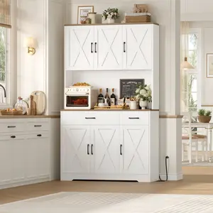 2 packages shipping 71" Tall Kitchen Pantry Storage Cabinet, Coffee Bar Cabinet with Charging Station, Microwave Stand, Storage Drawers, Adjustable Shelves, 6 Doors tiktokshopspringglowup