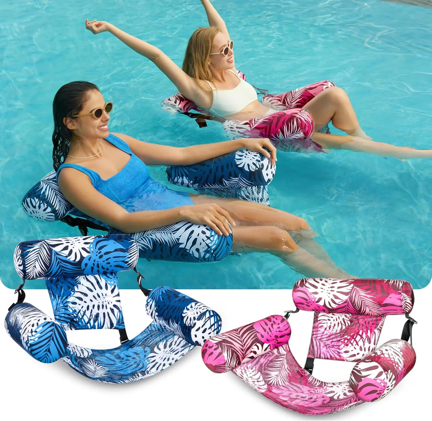 GMOX 1/2 Pack Inflatable Pool Float Chair for Adults, Heavy-Duty PVC Water Lounger, Foldable Floating Seat for Pool, Lake & Beach