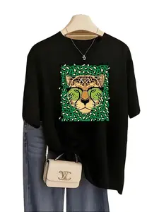 Cool Leopard With Sunglasses Green Leopard Print T-Shirt