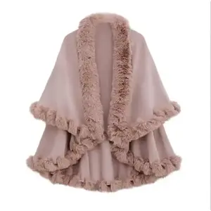 Women’s Wool Collar Double-Layer Imitation Cashmere Cape Shawl Knitted Cardigan Jacket – Autumn/Winter Warmth & Style
