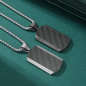 Premium Men's Dog Tag Necklace, 316L Stainless Steel with Carbon Fiber Details, Casual Style Jewelry - Ideal Birthday or Holiday Gift for Men