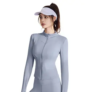 Women's Zip-Up Workout Jacket, Slim Fit Long Sleeve Yoga Top, High Elastic Breathable Athletic Running Jacket, Quick Dry Gym Activewear