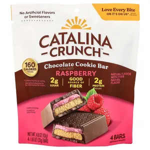 Catalina Crunch Chocolate Cookie Bar, Raspberry , 4 Bars, 1.16 oz (33 g) Each