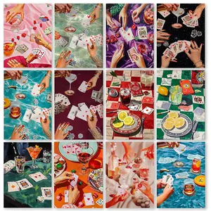 12 Pack Vintage Poker Modern Diamond Painting Art Kits for Adults Beginner 5D Round Full Drill Diamond Dots Funny DIY Crafts for Home Wall Decor Gift