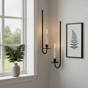 Metal Wall Candle Holders Set of 2, Minimalist Iron Sconce for Taper Candles, Industrial Modern Home Decor Wall Decor for Living Room & Bedroom