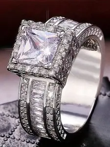 Classic Luxury White Cubic Zirconia Women's Ring Suitable for Bridal Parties, Banquets, Engagements, Ladies' Jewelry Gifts Statement Rings