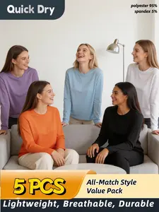 [5 Pack] Women's Long Sleeve Quick Dry T-Shirts - Lightweight & Breathable Moisture Wicking Base Layer for Workout Gym Yoga