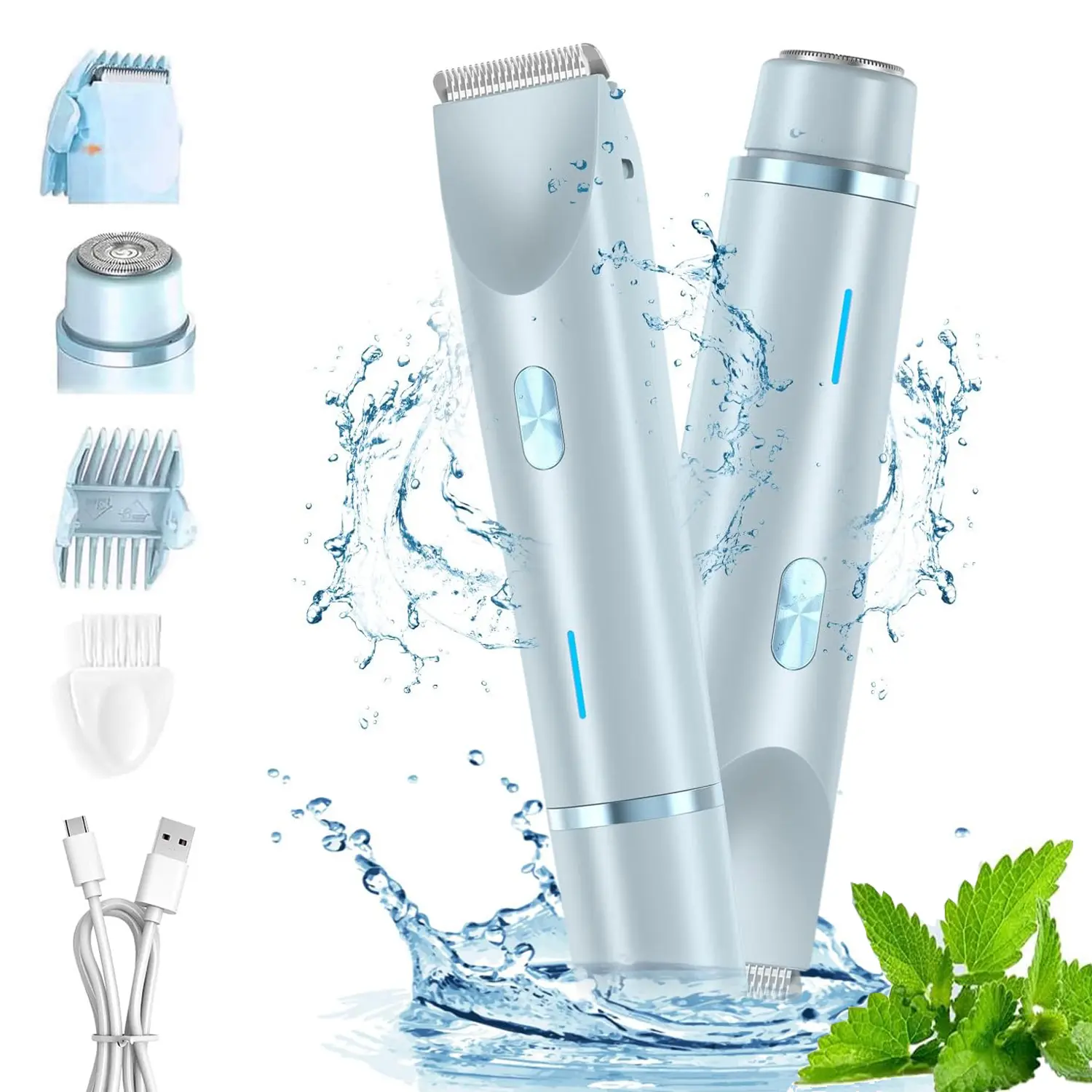 Bikini Trimmer for Women, Electric Shaver and Razor Rechargeable 2-in-1 Bodyand Facial Hair Removal Double Head forPainless Trimming of Pubic Face UnderarmLegs,IPX7 Waterproof, pink, USB Rechargeable Trimmer