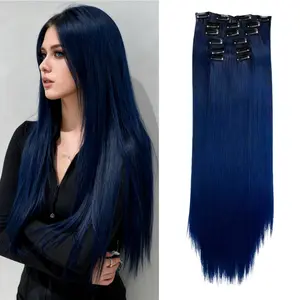 Aluna Hair 24 inch 6 Pcs Clip in Hair Extensions Long Straight Synthetic Hairpieces for Women and Girls, Easy to Install for Daily Use and Event Party Use, Perfect for Christmas 2026 New Year Look