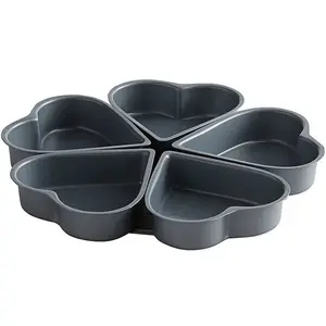 Non-Stick Carbon Steel 5 Mold Heart Shaped Cake Pan, by Fox Run, 8 1/2" x 8 1/2" x 1"