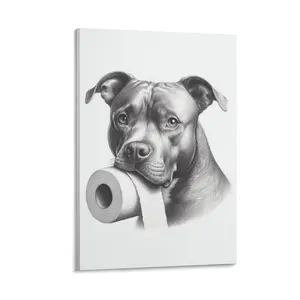 Pitbull Terrier Dog Poster Canvas Wall Art Pitbull Terrier Dog Bathroom Poster Poster Canvas Wall Art For Bedroom Decor Bar Office Room Decor Gift