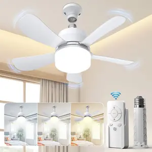 2-in-1 Fan Light with Remote — Screw-in E26 LED Bulb Fan, White, 3 Color Modes, Dimmable, 1000LM — Easy Install for Bedroom, Kitchen, Living Room, Garage, Office, Dorm, RV — Perfect for Apartments, Renters, Small Spaces