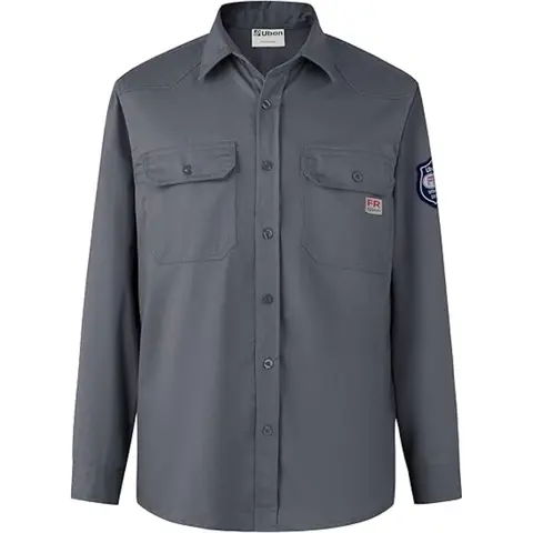 Men's 9 Oz NFPA2112 Safe Flame Resistant Cotton Button-Up Long Sleeve Welding Safety Shirt, Cost-Effective Durable Workwear Uniform with Snap Closure