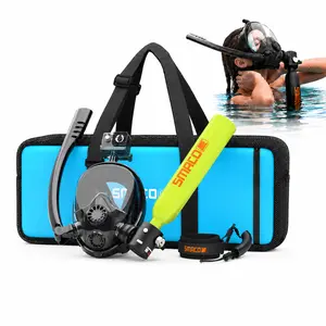 SMACO 0.5L Mini Scuba Tank with Full Face Snorkel Mask Kit - DOT Certified Reusable Diving Cylinder, 180° Panoramic View, 6061 Aviation Aluminum, 3-Layer Filtration, Action Camera Mount for Snorkeling & Underwater Photography