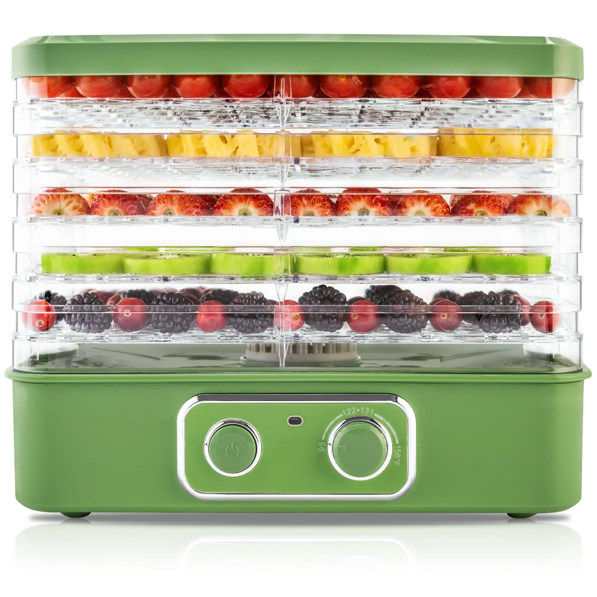 Pukomc 5-Tier Food Dehydrator with 5 BPA-Free Stackable Trays, 240W 120V Plug, Digital Control Panel, Adjustable Temp, Dishwasher-Safe Slicer for Jerky & Fruits Homemade Snacks, 5 Trays