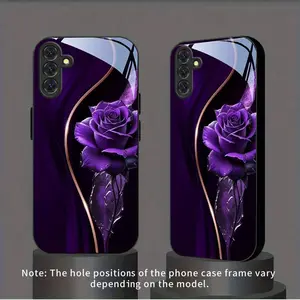 Phone Case - Gilded Purple Rose Dark Pattern New Black Tempered Glass Phone Case for Samsung Galaxy S26 S25 S24 S23 S22Pro S21 S20 Fe Plus Ultra Pro A56 A55 A54 A53 A52 A51 A36 A35 A34 A32 A26 A25 A24 A23 A16 A15 A14 A06 A05 A03s