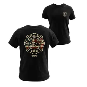 REDLINE CREW Firefighter Skull Maltese Cross American Flag T-Shirt Funny Fireman First Responder Hero Patriotic Graphic Tee Blue Collar BlackEverydayOutfit, ClothesForYou