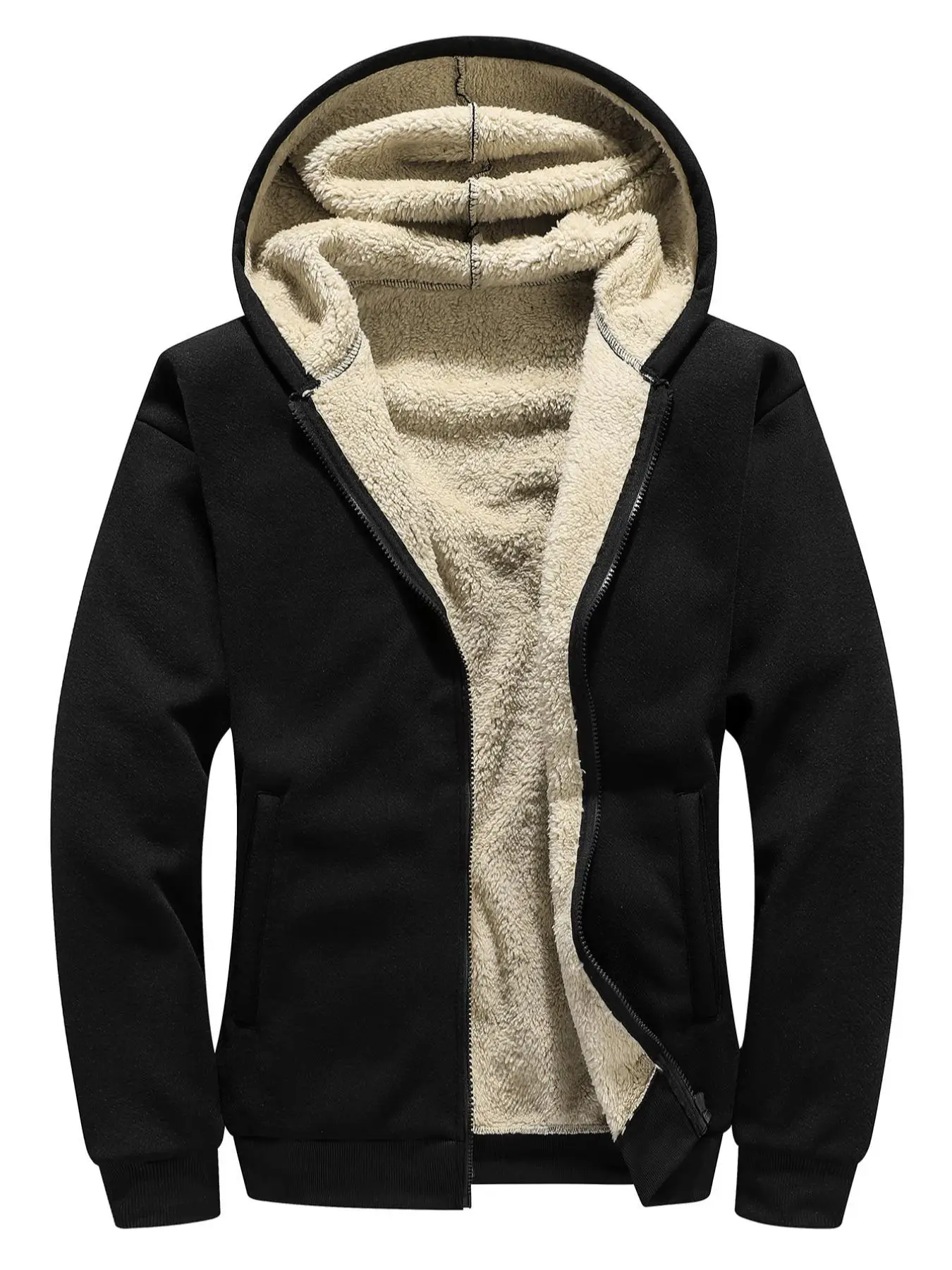 Men's Thermal Lined Zip Front Hooded Sweatshirt, Essentials Hoodie, Regular Fit Casual Long Sleeve Pocket Hoodie, Cold Weather Gear