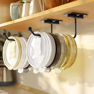 2-Pack Tumbler Lid Organizer: Black Self-Adhesive Magnetic Tumbler Lid Holder for Kitchen Organization & Storage. Space-Saving Cup Lid Storage Hook for Stanley/Simple Modern/Yeti Tumbler Lids