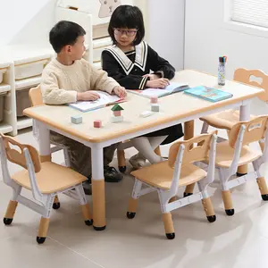 Kids Table and 6 Chair Set,47 in Modern Height Adjustable Toddler Table and 6 Chairs Set with Non-Slip Desk Legs&Organizer Graffiti Desktop, Preschool Activity Art Craft Tables for 6