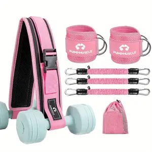 7pcs Ankle Resistance Bands With Cuffs for Working Out and Hip Thrust Belt, 1X Hip Thrust Belt, 2X Ankle Straps, 3X Resistance bands(20lb, 30lb, 40lb), 1X Carry Bag, Kickbacks, Hip, Leg and Glute Exercise - Training Poster Included - for Women