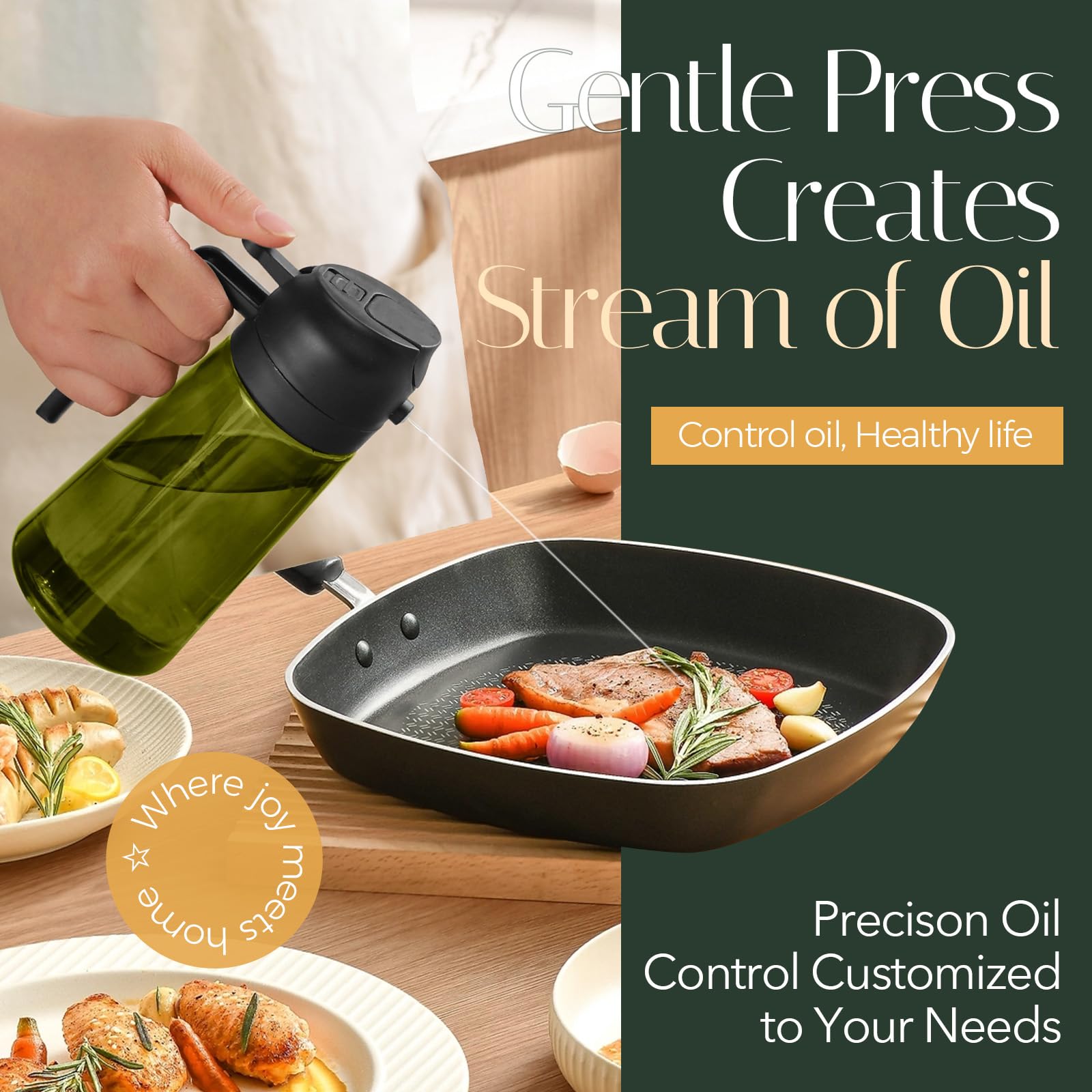 2-Pack 2-in-1 Glass Oil Bottle & Sprayer Flask Set, 16OZ 470ml Leak-Proof Auto Nozzle Utensils with 50-400ml Scale, Precise Measurement, Spray Type for Camping, Kitchen Cooking
