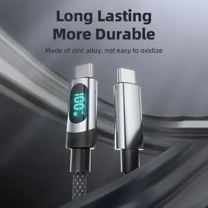 USB C to USB C Fast Charge PD 60W  Fast Charging with LED Display, Cable  Data Nylon Braided for iPhone 15 Plus Pro Max Galaxy iPad Durable Portable