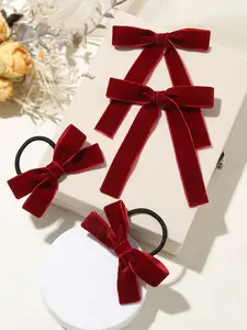 4pcs Velvet Bow Hair Accessories Set, Fashionable Butterfly Knot Hair Clips and Hair Ties, Updo Casual Style for Girls, All Seasons