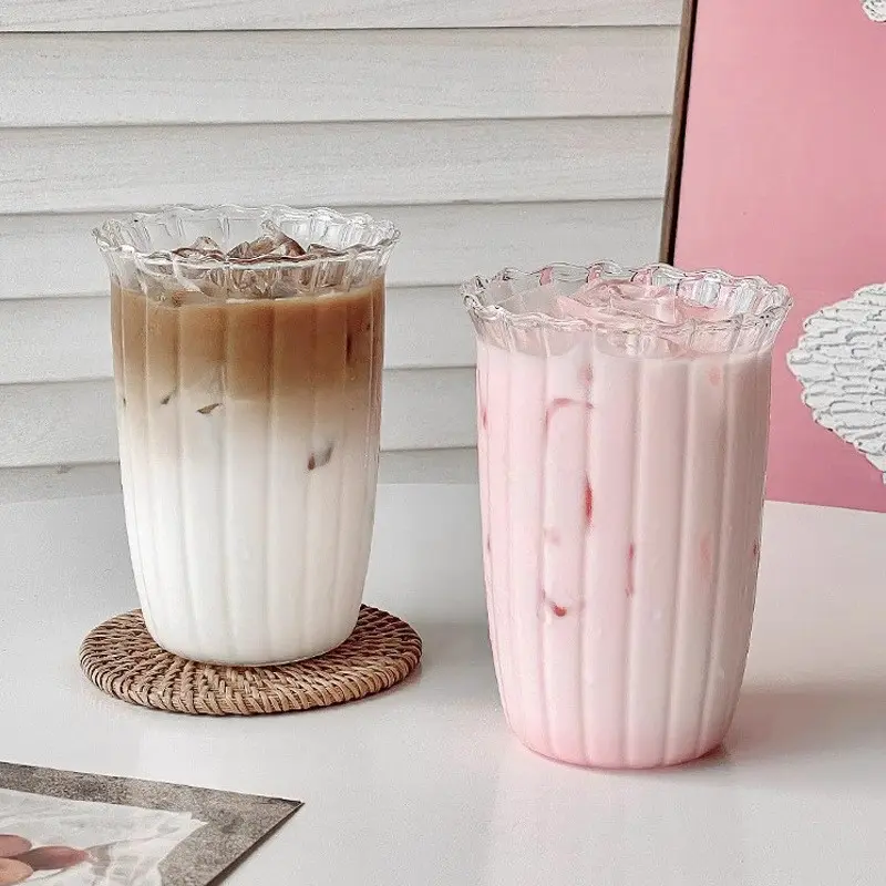 American Style Latte Glass Drinking Cup, Drinking Glasses, Food Grade High Borosilicate Glass Lead & Cadmium Free Heat & Thermal Shock Resistant Tumbler, for Iced Americano Cappuccino Milk Drinks, Dishwasher Safe for Home Office Cafe Bar Daily Use