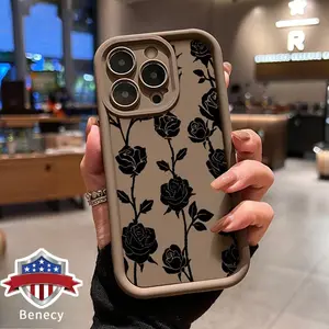 Fashionable Vintage Silhouette Rose Pattern TPU Phone Case for iPhone 15 16 14 Pro Max 13 12 11 XR XS Plus E Shockproof Drop Protection Rugged Durable Silicone Cover Cellphone Protective