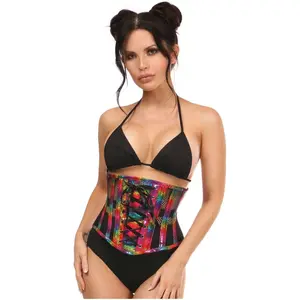 Top Drawer Rainbow Glitter PVC Steel Boned Underbust Corset w/Lace-Up Front