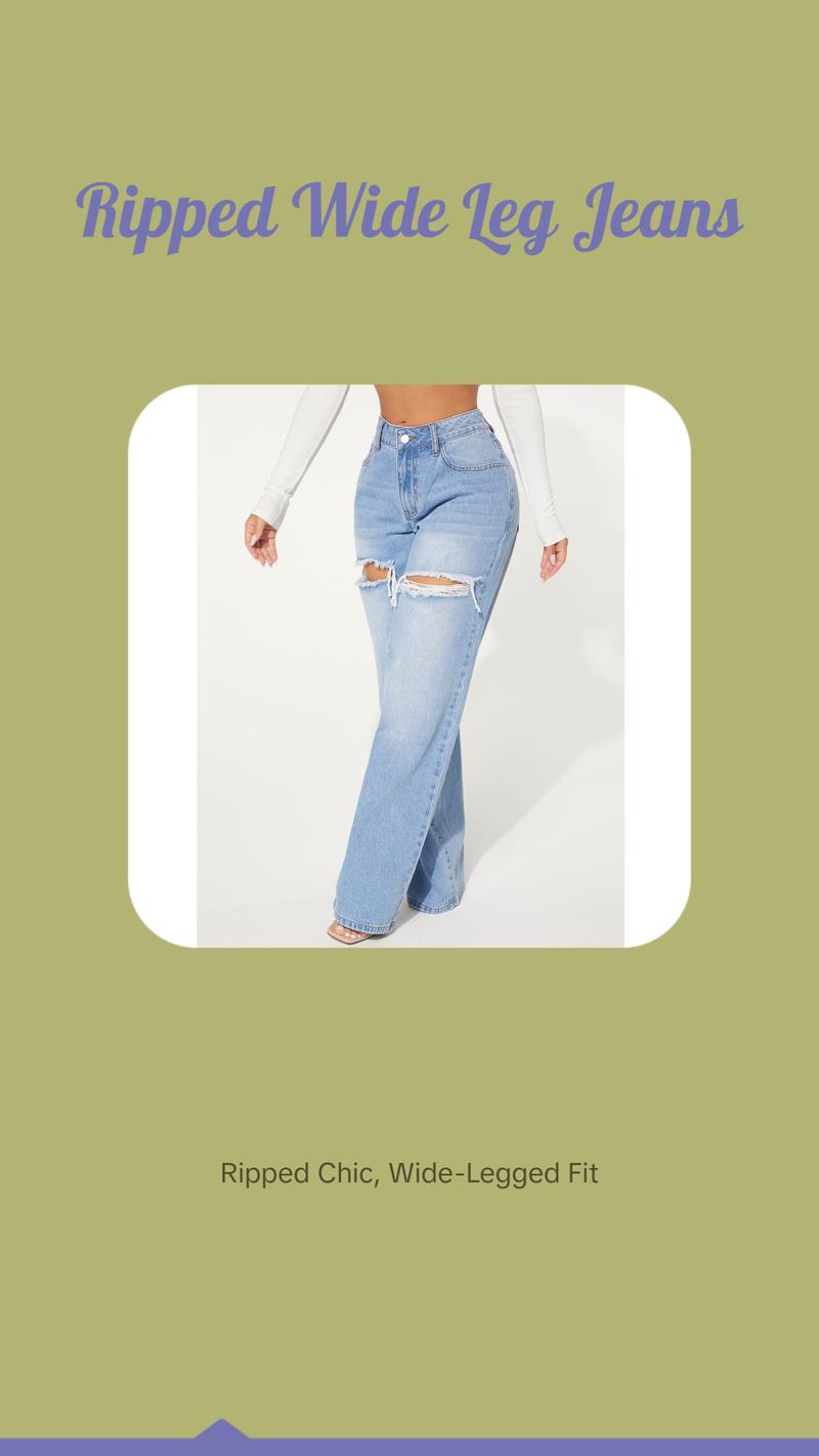 SHEIN SXY Single Button Cut Out Ripped Frayed Wide Leg Jeans