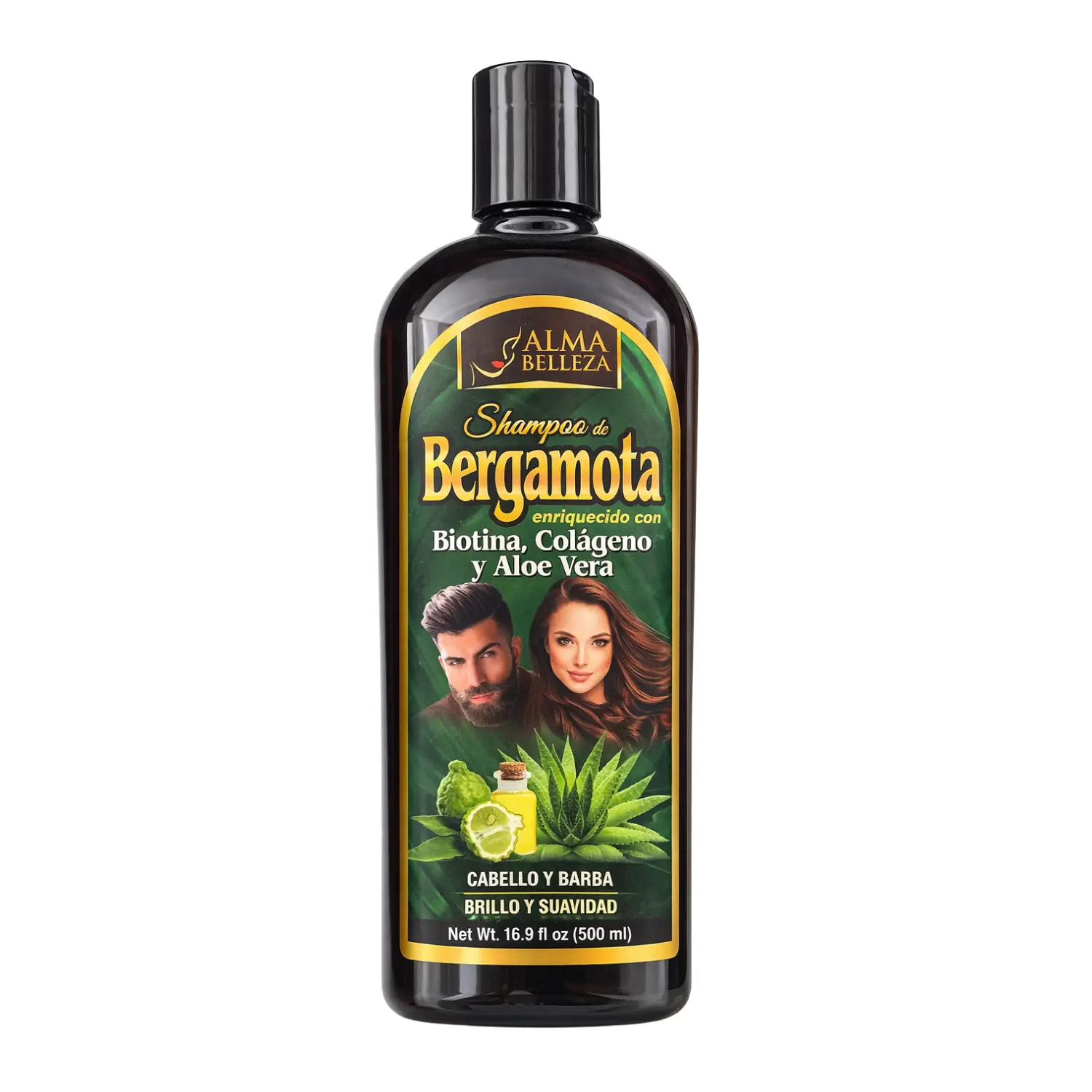 Alma Belleza Bergamot Cleansing Shampoo - 500ml Alcohol-Free Haircare Liquid Cleanser for Adults, Frizz Control, Voluminous & Glossy Hair, Biodegradable Formula with Biotin, Collagen Boost, Aloe Vera, Citrus Scent, Oil Control, Voluminous Hair, Oily Hair