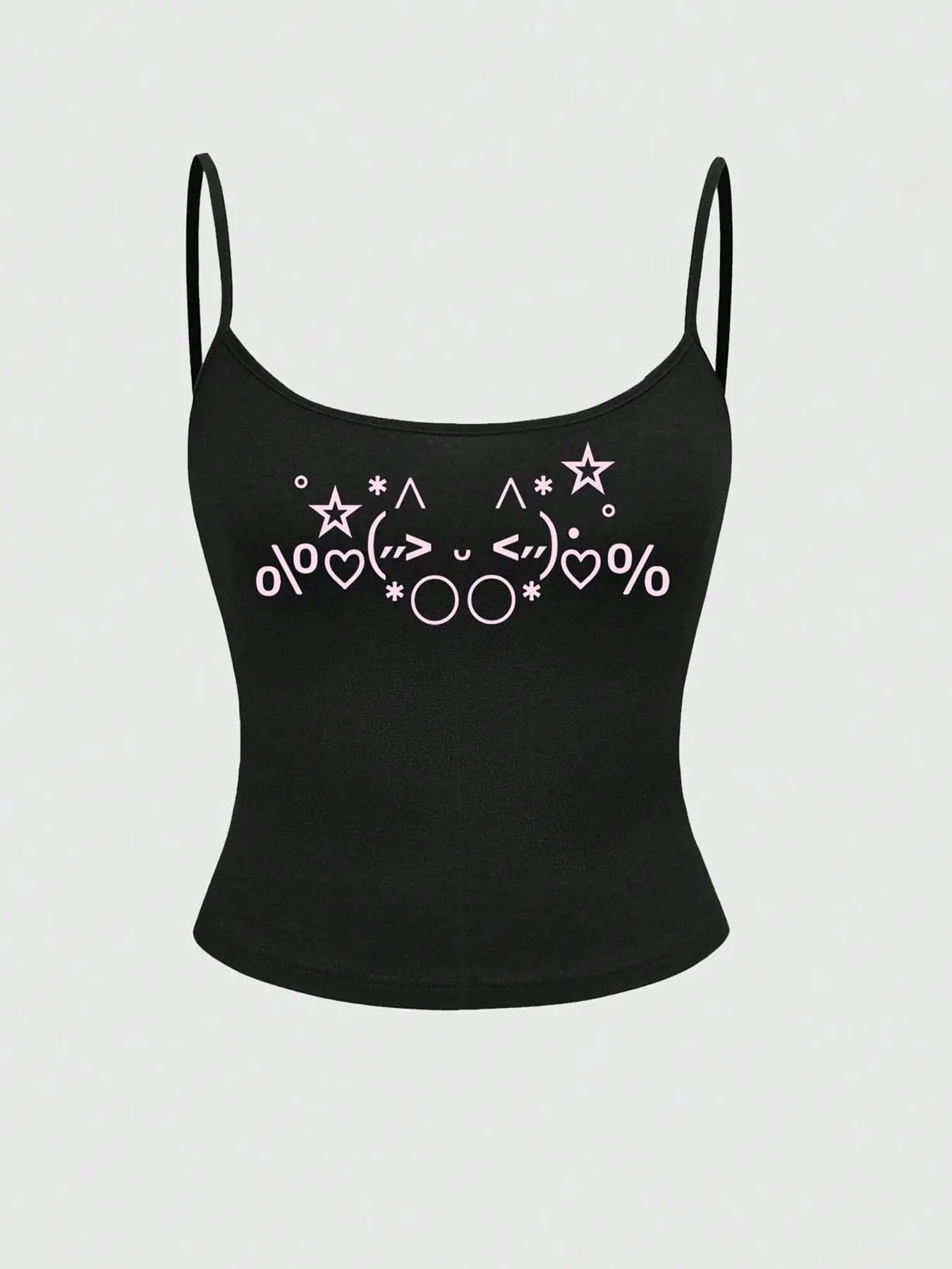 Women's Y2K Pink Kawaii Emoji Print Cropped Cami, Slim-fit Thin-strap Spaghetti Strap Tank Top, Crop Tank Tops, Perfect for Casual Party Looks, Daily Wear & Street Style