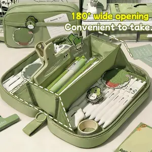 Minimalist Volcano Style 180° Pen Bag, Large Capacity Fabric Pencil Case, Zipper & Dividers, Multi-Layer Storage, Unisex Student Essential