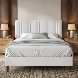 Modern Tufted Headboard Bed Frame, Linen Upholstered Platform Bed, No Box Spring Required, Quick Assembly, Multiple Colors (Pink/White/Black/Blue) & Sizes (Twin/Full/Queen)