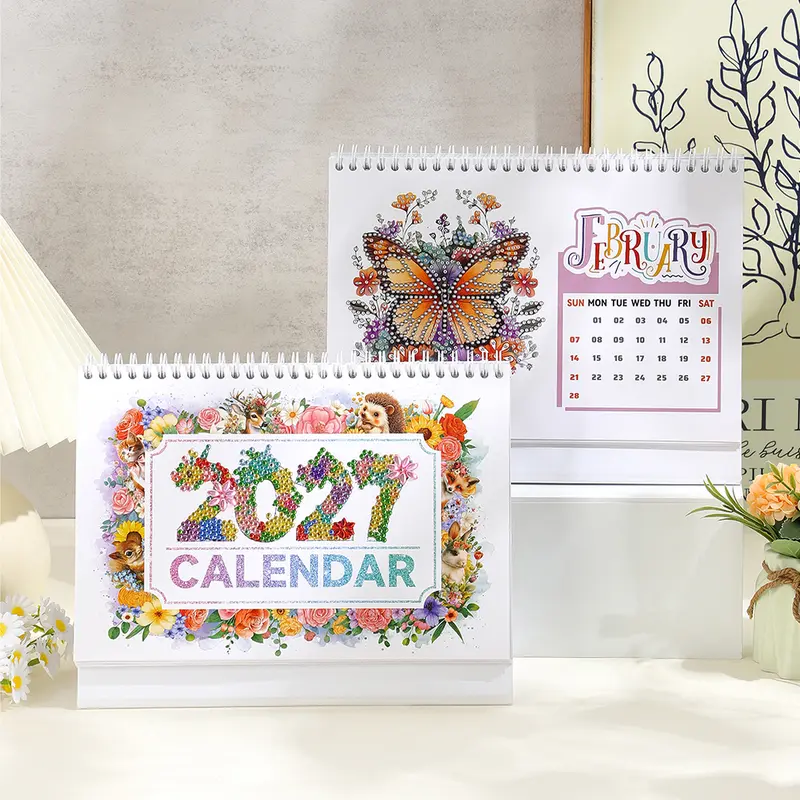 2027 Vintage Theme Diamond Calendar Set - 13pcs Monthly View Planners with Irregular-Shaped Drills, Animal/Floral Designs, English Paper, Home Office Unique Desk Decor, Paper Craft Gift for Anyone Looking for a Unique Gift to Elevate Your Space with Style