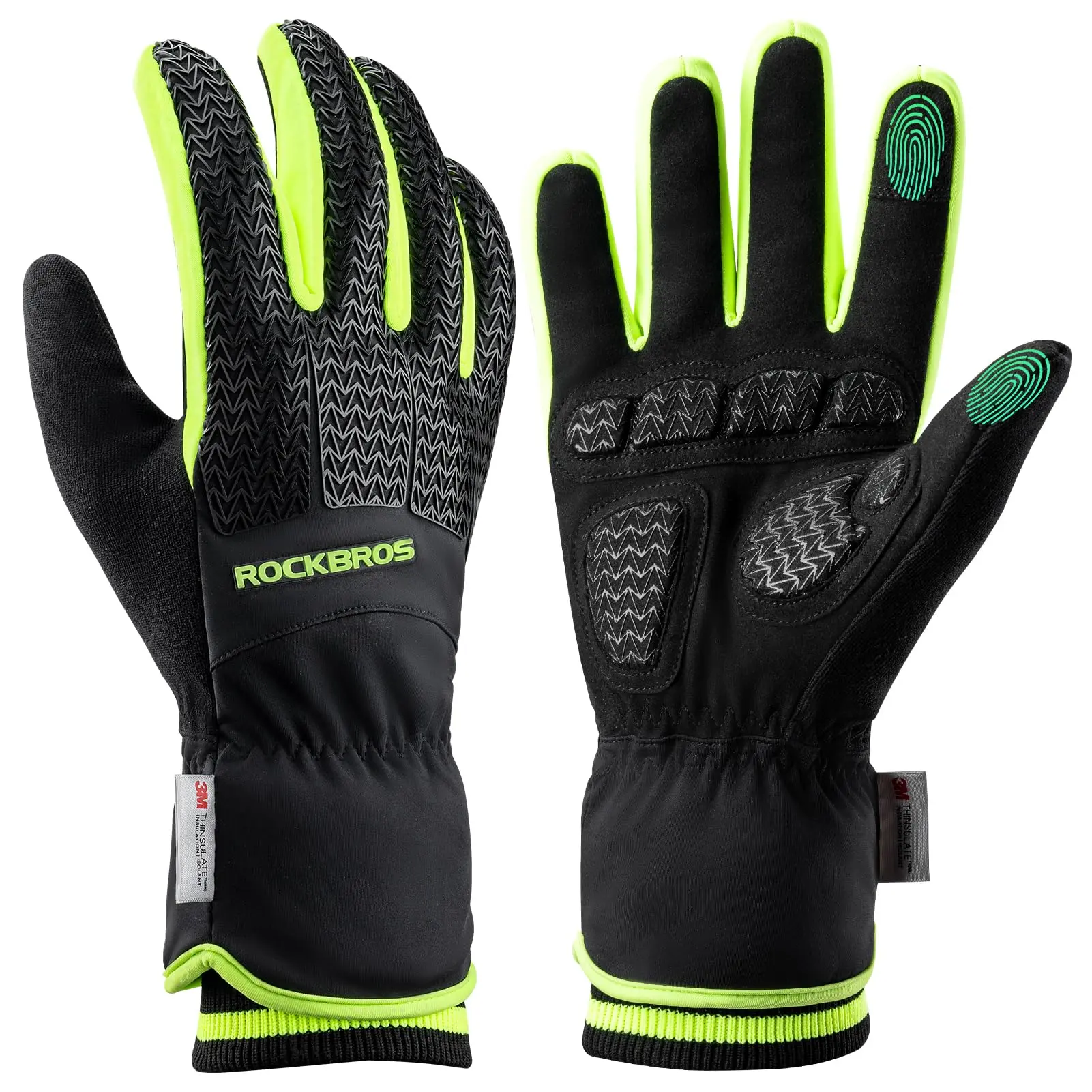ROCKBROS Winter Cycling Gloves, Durable Keep Warm Lightweight Shock Absorbing Thermal Wear with 3M Thinsulate Insulation, Windproof Touchscreen Compatibility, Elastic Cuffs for Men Cold Weather Activities, Durable Sports Gloves, Keep Warm Sports Gloves, S