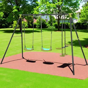 3-Seat Heavy-Duty Children's Swing Set - ASTM Certified Metal Frame, 440lbs Capacity, Outdoor Playground Equipment for Ages 3-12 (Green/Black)