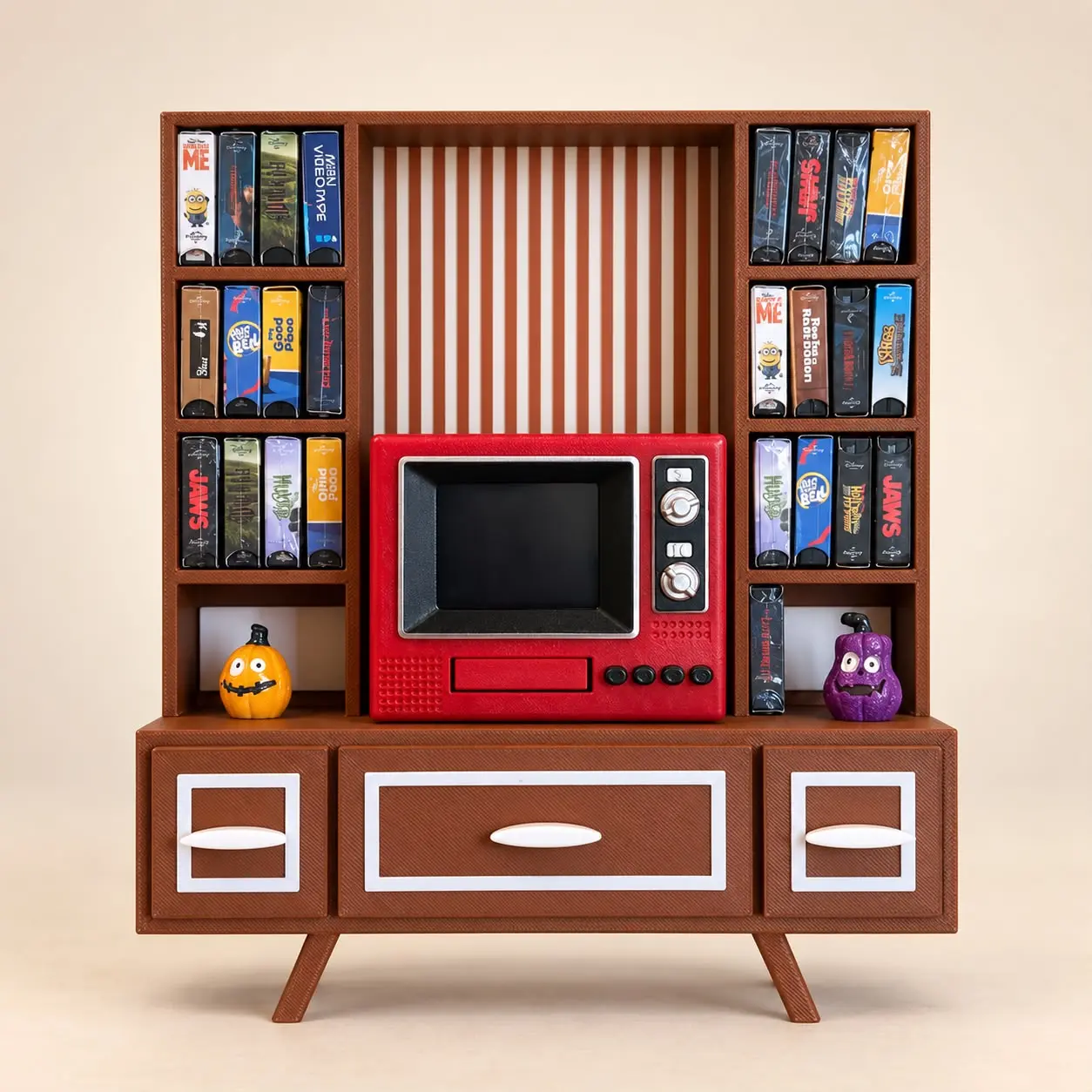 Retro Mini TV & VHS Display Shelf – Vintage-Inspired Miniature Collector Storage Stand