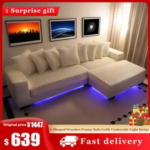 【New Year Special Discount】Niccea 110" LED Lighted L-Shaped Sleeper Sectional Sofa – Stylish Modern Modular Design with Adjustable Footrests, 8 Plush Throw Pillows, Easy Assembly, Ideal for Living Room, Bedroom, Apartment, Hotel, and More