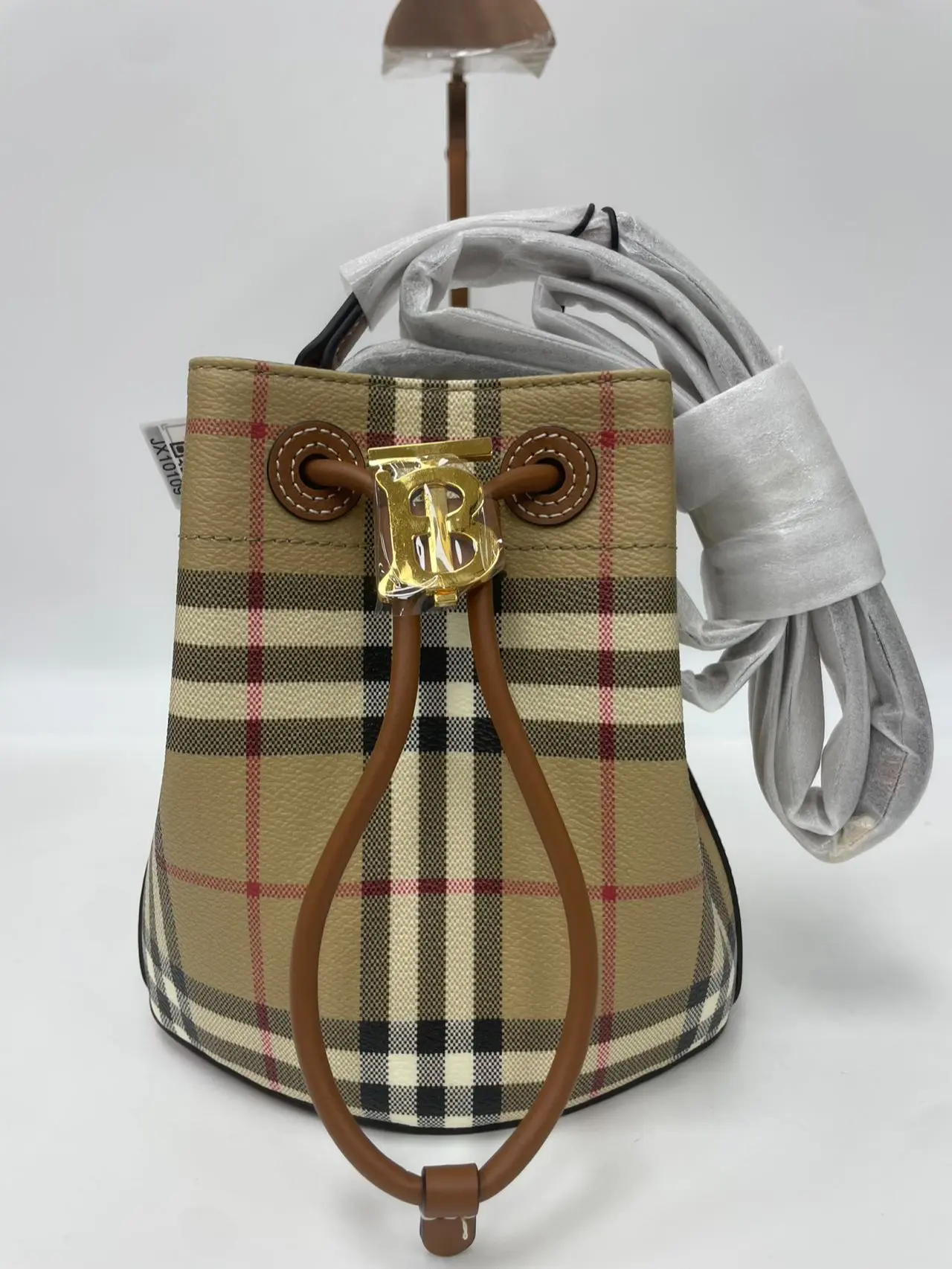 Pre-owned BURBERRY good Crossbody Bags Mini TB Vintage Check Drawstring Bucket Bag