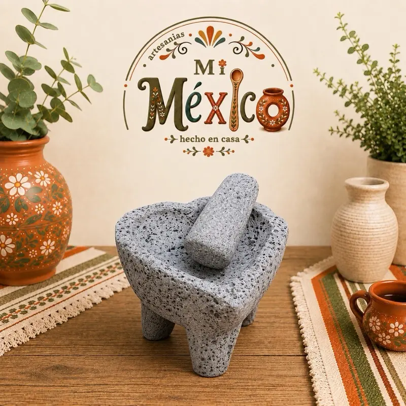 Mexican Handmade Heart-Shaped Volcanic Stone Molcajete, -4In.